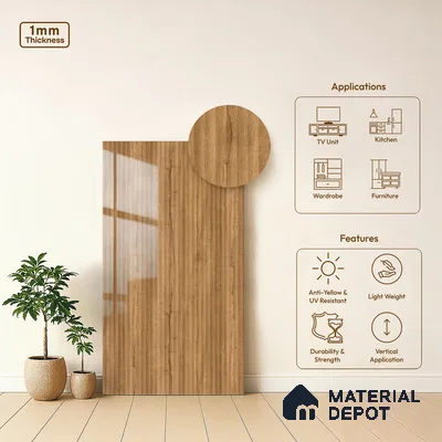 Wooden Fluted LM 21339 8 ft x 4 ft Glossy Finish Decorative Laminate - 1 mm | Suitable for TV Unit,Wardrobe, Kitchen Cabinets