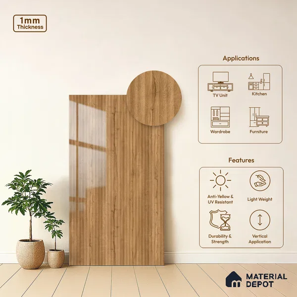 Wooden Fluted LM 21339 8 ft x 4 ft Glossy Finish Decorative Laminate - 1 mm | Suitable for TV Unit,Wardrobe, Kitchen Cabinets