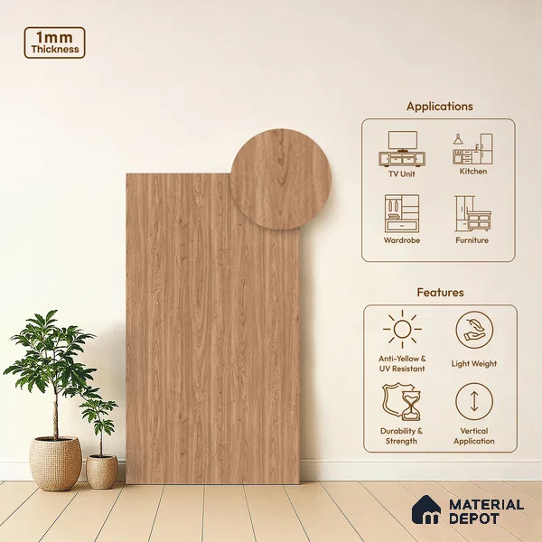 Wooden Look LM 21352 Crown Woody 8 ft x 4 ft Matte Finish Decorative Laminate - 1 mm | Suitable for TV Unit, Wardrobe, Kitchen Cabinets