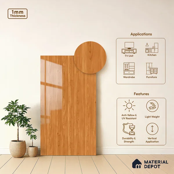 Wooden Look LM 21353 Crown Woody 8 ft x 4 ft Texture Finish Decorative Laminate - 1 mm | Suitable for TV Unit, Wardrobe, Kitchen Cabinets