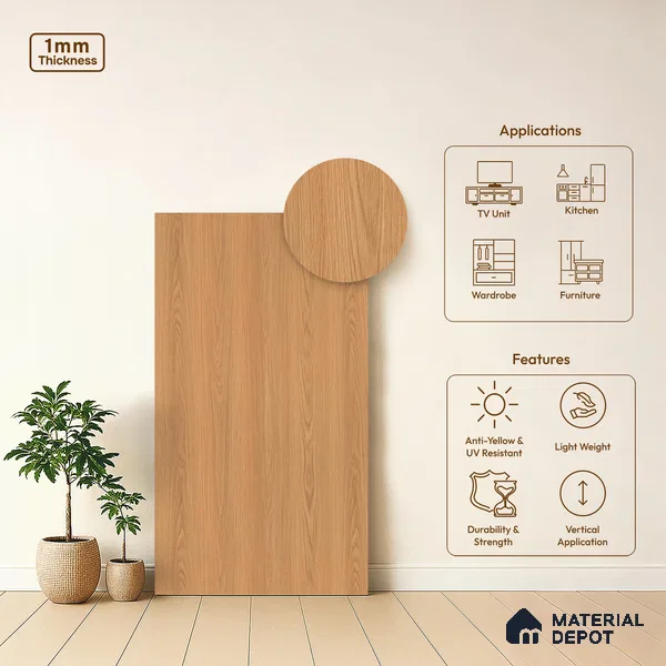 Wooden Look LM 21358 Sober Oak 8 ft x 4 ft Matte Finish Decorative Laminate - 1 mm | Suitable for TV Unit, Wardrobe, Kitchen Cabinets