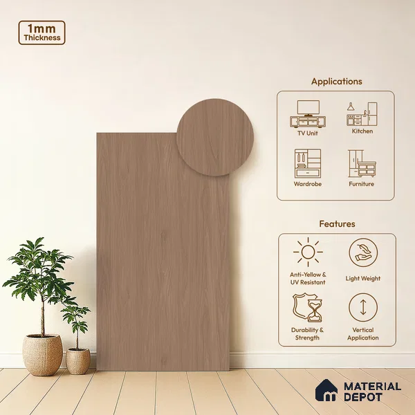 Wooden Look LM 21364 Monarchial Walnut 8 ft x 4 ft Texture Finish Decorative Laminate - 1 mm | Suitable for TV Unit, Wardrobe, Kitchen Cabinets