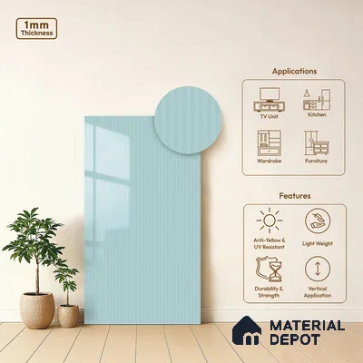 Powder Blue Fluted Solid Color LM 21365 8 ft x 4 ft High Gloss Finish Decorative Laminate - 1 mm | Suitable for TV Unit,Wardrobe, Kitchen Cabinets
