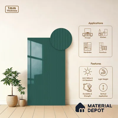Teal Blue Fluted Solid Color LM 21367 8 ft x 4 ft High Gloss Finish Decorative Laminate - 1 mm | Suitable for TV Unit,Wardrobe, Kitchen Cabinets