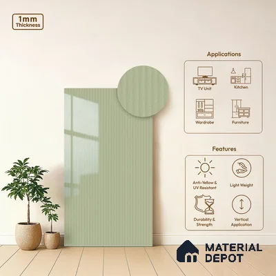 Pale Grey Fluted Solid Color LM 21368 8 ft x 4 ft High Gloss Finish Decorative Laminate - 1 mm | Suitable for TV Unit,Wardrobe, Kitchen Cabinets