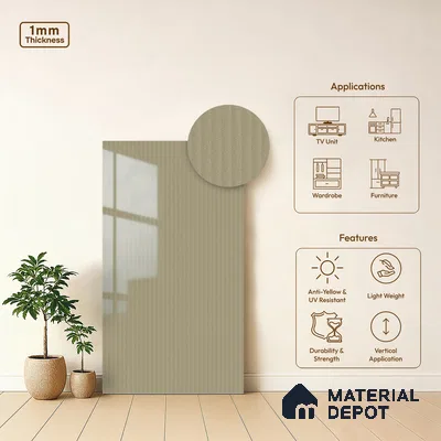 Light Taupe Brown Fluted Solid Color LM 21369 8 ft x 4 ft High Gloss Finish Decorative Laminate - 1 mm | Suitable for TV Unit,Wardrobe, Kitchen Cabinets