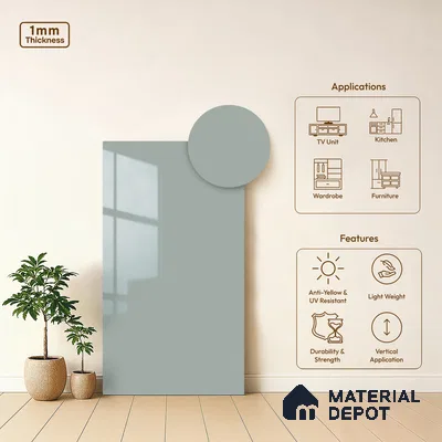 Pale Cool Grey Solid Colors Look LM 21381 8 ft x 4 ft High Gloss Finish Decorative Laminate - 1 mm | Suitable for Living Room, Kitchen, Office