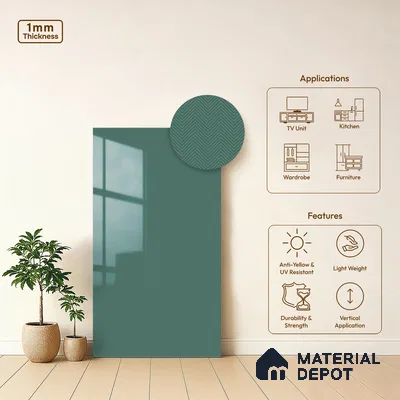 Teal Green Solid Colors Look LM 21383 8 ft x 4 ft High Gloss Finish Decorative Laminate - 1 mm | Suitable for Living Room, Kitchen, Office