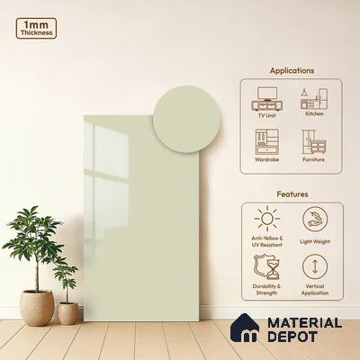 Pale Grey Solid Colors Look LM 21390 8 ft x 4 ft High Gloss Finish Decorative Laminate - 1 mm | Suitable for Living Room, Kitchen, Office