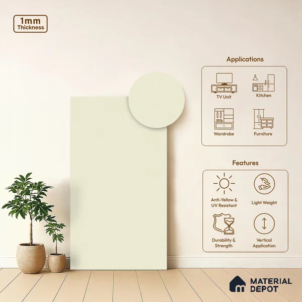 Pale Grey Solid Colors Look LM 21391 8 ft x 4 ft High Gloss Finish Decorative Laminate - 1 mm | Suitable for Living Room, Kitchen, Office