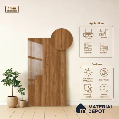 Wooden Look LM 21398 Regal Dark 8 ft x 4 ft High Gloss Finish Decorative Laminate - 1 mm | Suitable for TV Unit, Wardrobe, Kitchen Cabinets