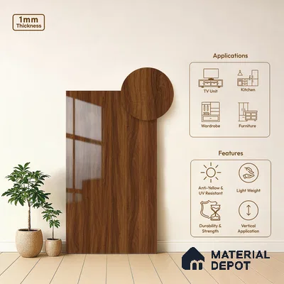 Wooden Look LM 21400 Cherry Wood 8 ft x 4 ft High Gloss Finish Decorative Laminate - 1 mm | Suitable for TV Unit, Wardrobe, Kitchen Cabinets