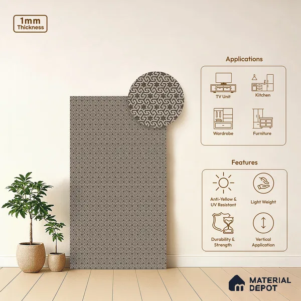 Patterned Look LM 21402 8 ft x 4 ft Texture Finish Decorative Laminate - 1 mm | Suitable for Bedroom, TV Unit, Wardrobe