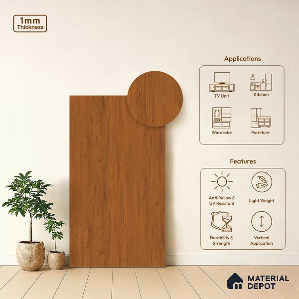 Wooden Look LM 21405 Canadian Maple 8 ft x 4 ft Texture Finish Decorative Laminate - 1 mm | Suitable for TV Unit, Wardrobe, Kitchen Cabinets