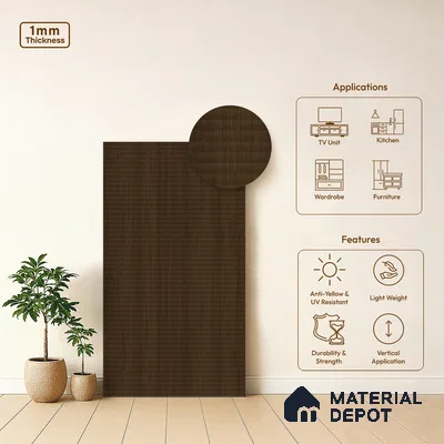 Wooden Look LM 21409 African Walnut Dark 8 ft x 4 ft Texture Finish Decorative Laminate - 1 mm | Suitable for TV Unit, Wardrobe, Kitchen Cabinets