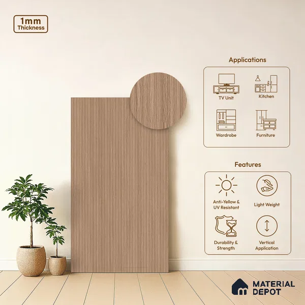 Wooden Fluted LM 21419 8 ft x 4 ft Texture Finish Decorative Laminate - 1 mm | Suitable for TV Unit,Wardrobe, Kitchen Cabinets