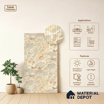 Marble Fluted LM 21421 8 ft x 4 ft Texture Finish Decorative Laminate - 1 mm | Suitable for TV Unit,Wardrobe, Kitchen Cabinets