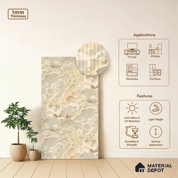 Marble Fluted LM 21421 8 ft x 4 ft Texture Finish Decorative Laminate - 1 mm | Suitable for TV Unit,Wardrobe, Kitchen Cabinets