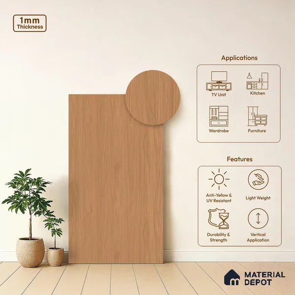 Wooden Look LM 21423 Monarchial Walnut 8 ft x 4 ft Texture Finish Decorative Laminate - 1 mm | Suitable for TV Unit, Wardrobe, Kitchen Cabinets