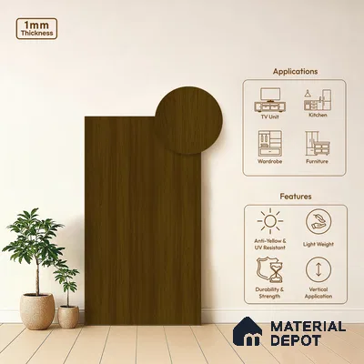 Wooden Look LM 21425 African Walnut Dark 8 ft x 4 ft Texture Finish Decorative Laminate - 1 mm | Suitable for TV Unit, Wardrobe, Kitchen Cabinets