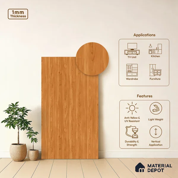 Wooden Look LM 21446 Crown Woody 8 ft x 4 ft Suede Finish Decorative Laminate - 1 mm | Suitable for TV Unit, Wardrobe, Kitchen Cabinets