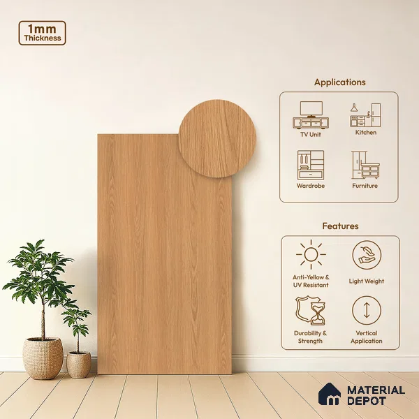 Wooden Look LM 21448 Sober Oak 8 ft x 4 ft Suede Finish Decorative Laminate - 1 mm | Suitable for TV Unit, Wardrobe, Kitchen Cabinets