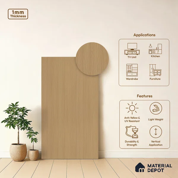 Wooden Look LM 21456 Robust Wood Light 8 ft x 4 ft Suede Finish Decorative Laminate - 1 mm | Suitable for TV Unit, Wardrobe, Kitchen Cabinets