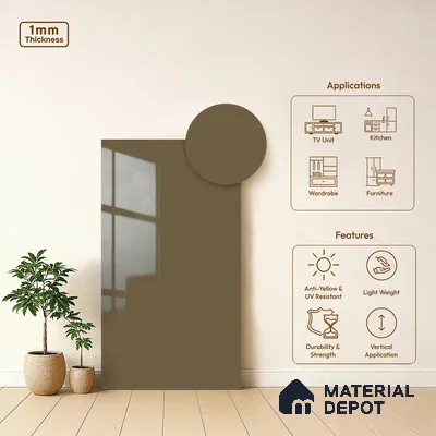 Sandy Brown Solid Colors Look LM 23722 8 ft x 4 ft High Gloss Finish Decorative Laminate - 1 mm | Suitable for Living Room, Kitchen, Office