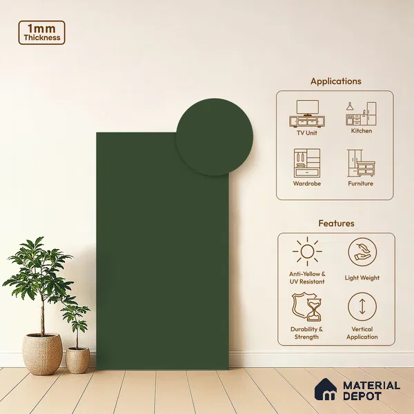 Aloe Vera Green Solid Colors Look LM 23723 8 ft x 4 ft Matte Finish Decorative Laminate - 1 mm | Suitable for Living Room, Kitchen, Office