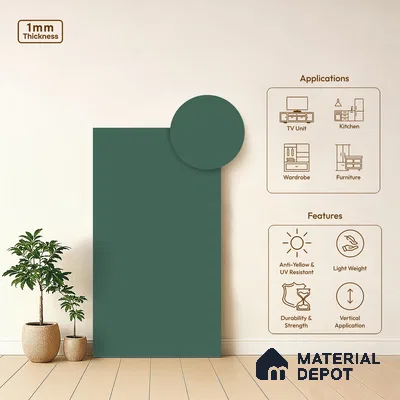 Deep Teal Green Solid Colors Look LM 23726 8 ft x 4 ft Matte Finish Decorative Laminate - 1 mm | Suitable for Living Room, Kitchen, Office
