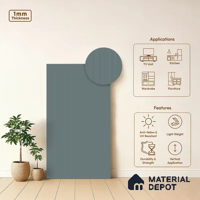 Sky Blue Fluted Solid Color LM 23730 8 ft x 4 ft Matte Finish Decorative Laminate - 1 mm | Suitable for TV Unit,Wardrobe, Kitchen Cabinets