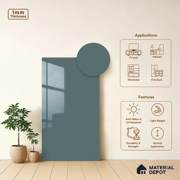 Sky Blue Solid Colors Look LM 23731 8 ft x 4 ft High Gloss Finish Decorative Laminate - 1 mm | Suitable for Living Room, Kitchen, Office