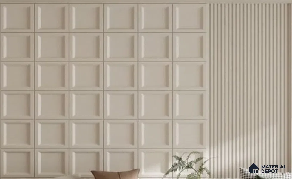 Duco Paintable Fluted Grid Pattern 8 ft x 8 ft CNC Made HDHMR - 18 mm ( 8 ft x 6 ft Grid | 8 ft x 2 ft Flute)