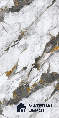 White Marble Look LM 23344 Goldine Ravine 8 ft x 4 ft High Gloss Finish 6H Anti Scratch Acrylic Laminate - 1.5 mm | Suitable for Kitchen Cabinet, TV Unit, Wardrobe