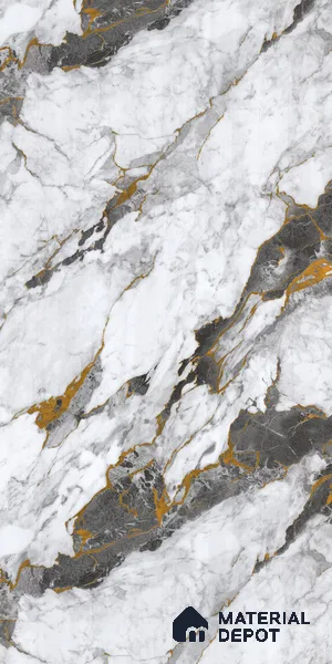 White Marble Look LM 23344 Goldine Ravine 8 ft x 4 ft High Gloss Finish 6H Anti Scratch Acrylic Laminate - 1.5 mm | Suitable for Kitchen Cabinet, TV Unit, Wardrobe