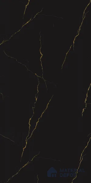 Black Marble Look LM 23347 Golden Rift 8 ft x 4 ft High Gloss Finish 6H Anti Scratch Acrylic Laminate - 1.5 mm | Suitable for Kitchen Cabinet, TV Unit, Wardrobe