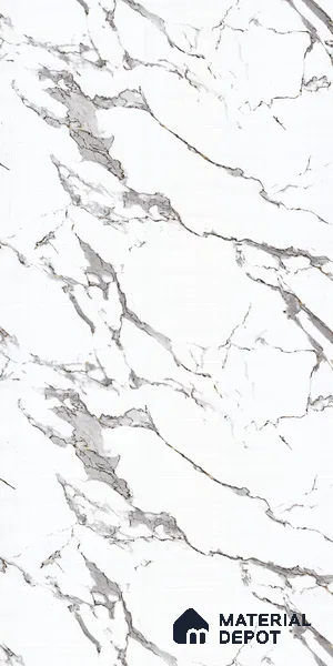 White Marble Look LM 23350 Luna Carrara 8 ft x 4 ft High Gloss Finish 6H Anti Scratch Acrylic Laminate - 1.5 mm | Suitable for Kitchen Cabinet, TV Unit, Wardrobe