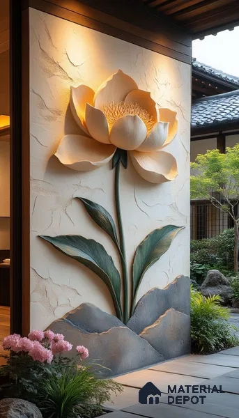 Golden Lotus Wall Art Relief 8 ft x 4 ft CNC Made Exterior Grade HDHMR Panel - 30 mm