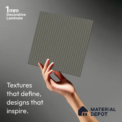 Fluted Solid Color Look LM 01349 Mud Ash 8 ft x 4 ft Texture Finish Decorative Laminate - 1 mm  | Suitable for TV Unit, Wardrobe, Kitchen Cabinets
