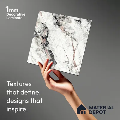 White Marble Look LM 18819 8 ft x 4 ft Texture Finish Decorative Laminate - 1 mm | Suitable for TV Unit, Wardrobe, Kitchen Cabinets