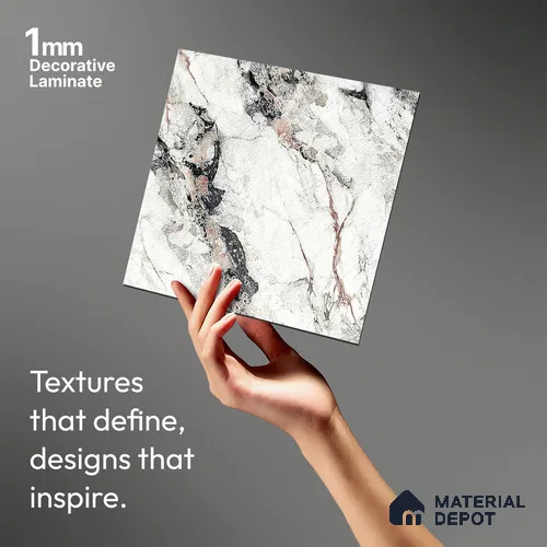 White Marble Look LM 18819 8 ft x 4 ft Texture Finish Decorative Laminate - 1 mm | Suitable for TV Unit, Wardrobe, Kitchen Cabinets