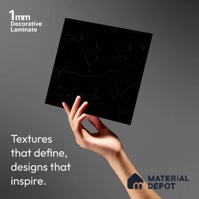 Black Pearl Fluted Solid Color Look LM 19187 Pearl Marble 8 ft x 4 ft Texture Finish Decorative Laminate - 1 mm | Suitable for TV Unit, Wardrobe, Kitchen Cabinets