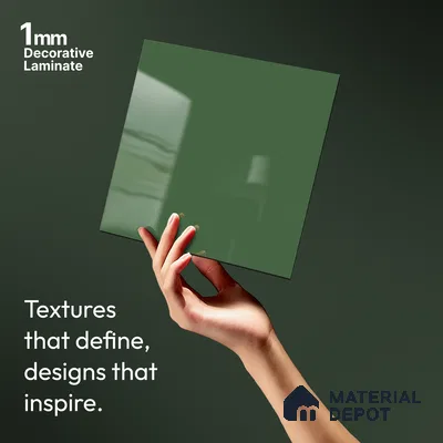 Solid Colors Look LM 19206 Moss Green 8 ft x 4 ft Glossy Finish Decorative Laminate - 1 mm | Suitable for Living Room, Kitchen, Office