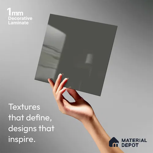 Solid Colors Look LM 19216 Stone Grey 8 ft x 4 ft Glossy Finish Decorative Laminate - 1 mm | Suitable for Living Room, Kitchen, Office