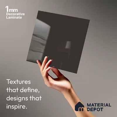 Solid Colors Look LM 19217 Dark Grey 8 ft x 4 ft Glossy Finish Decorative Laminate - 1 mm | Suitable for Living Room, Kitchen, Office