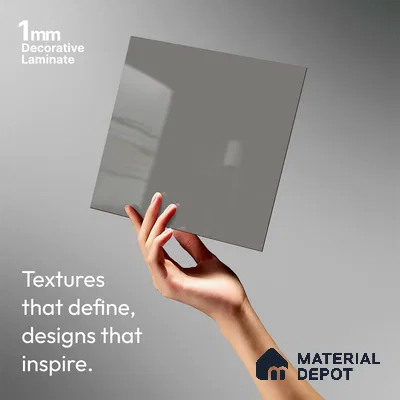 Solid Colors Look LM 19248 Light Grey 8 ft x 4 ft Glossy Finish Decorative Laminate - 1 mm | Suitable for Living Room, Kitchen, Office