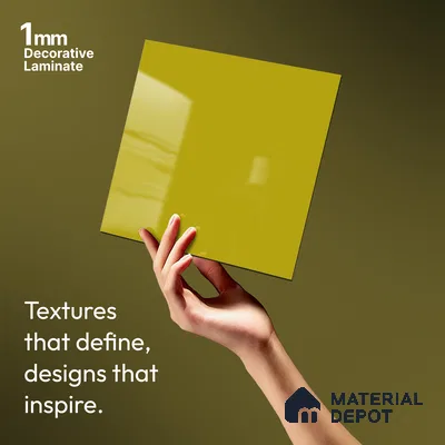 Solid Colors Look LM 19250 Mustard Yellow 8 ft x 4 ft Glossy Finish Decorative Laminate - 1 mm | Suitable for Living Room, Kitchen, Office