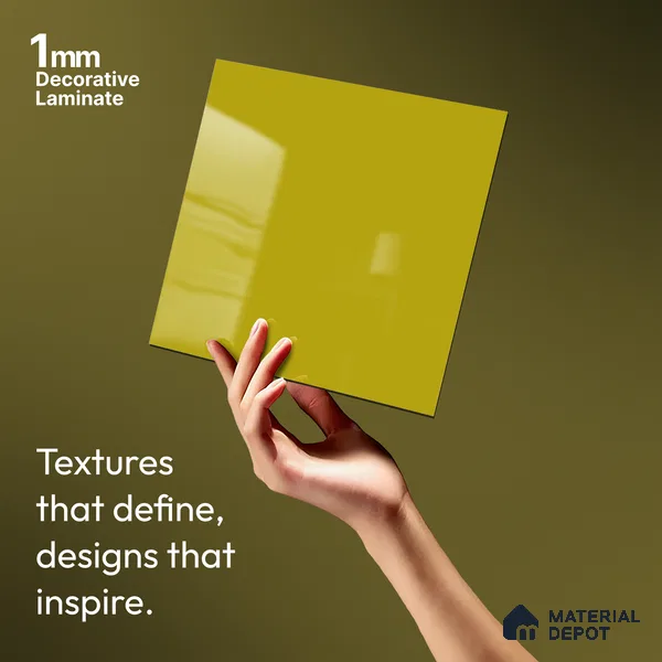 Solid Colors Look LM 19250 Mustard Yellow 8 ft x 4 ft Glossy Finish Decorative Laminate - 1 mm | Suitable for Living Room, Kitchen, Office