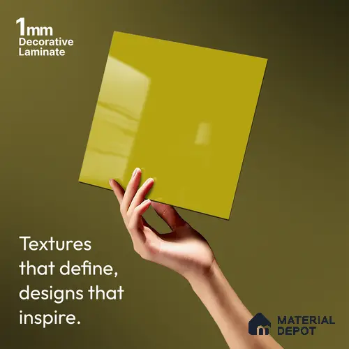 Solid Colors Look LM 19250 Mustard Yellow 8 ft x 4 ft Glossy Finish Decorative Laminate - 1 mm | Suitable for Living Room, Kitchen, Office