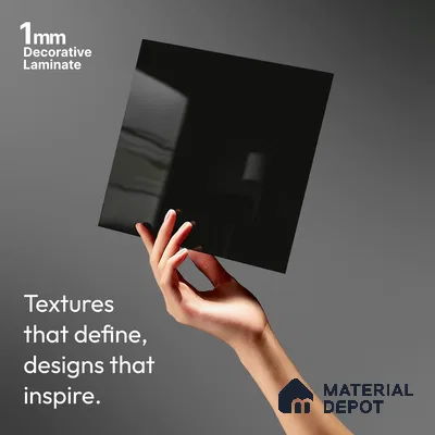 Solid Colors Look LM 19257 Super Black 8 ft x 4 ft Glossy Finish Decorative Laminate - 1 mm | Suitable for Living Room, Kitchen, Office
